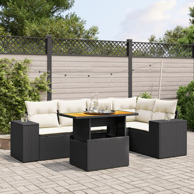 6 Piece Garden Sofa Set with Cushions Black Poly Rattan