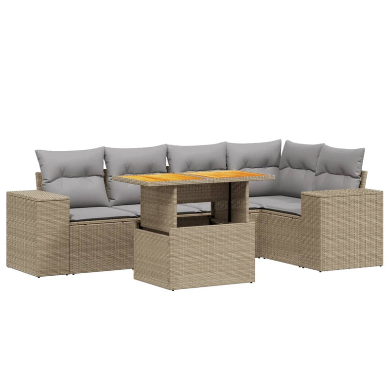 6 Piece Garden Sofa Set with Cushions Beige Poly Rattan