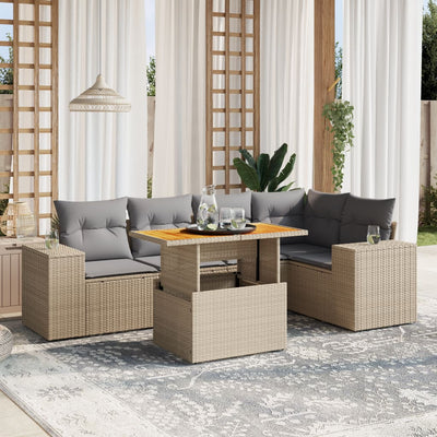 6 Piece Garden Sofa Set with Cushions Beige Poly Rattan