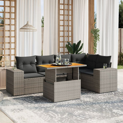 6 Piece Garden Sofa Set with Cushions Grey Poly Rattan