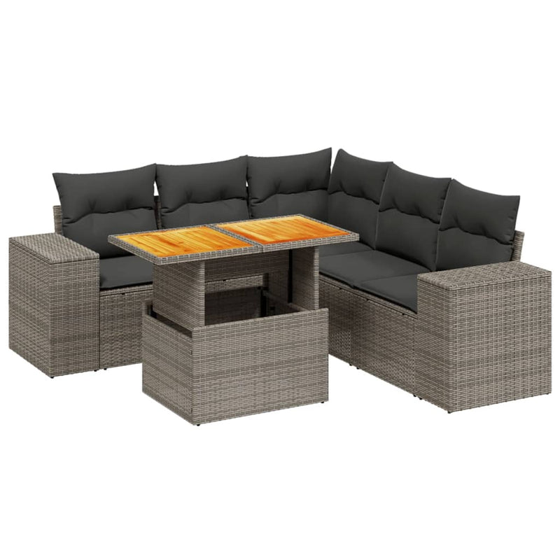 6 Piece Garden Sofa Set with Cushions Grey Poly Rattan