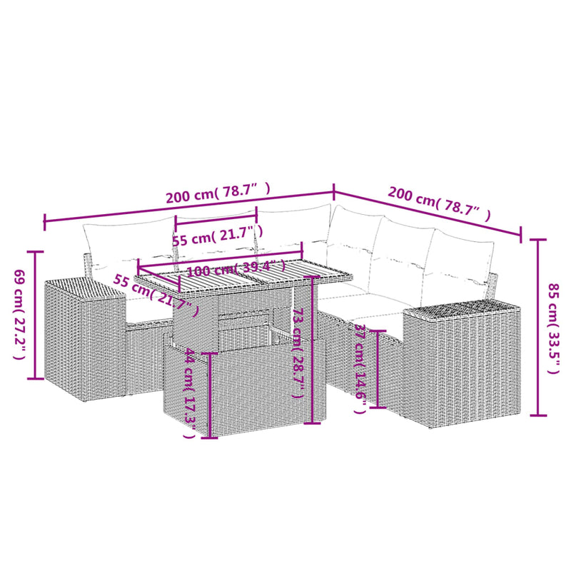 6 Piece Garden Sofa Set with Cushions Grey Poly Rattan