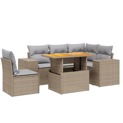 6 Piece Garden Sofa Set with Cushions Beige Poly Rattan