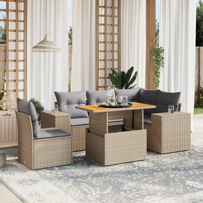 6 Piece Garden Sofa Set with Cushions Beige Poly Rattan