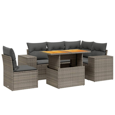 6 Piece Garden Sofa Set with Cushions Grey Poly Rattan