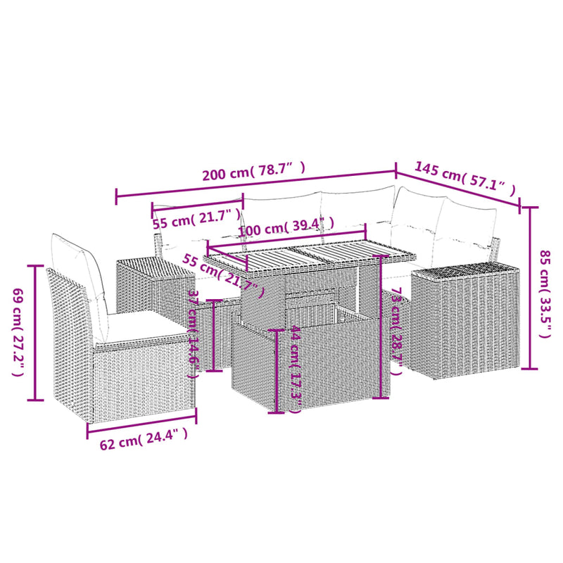 6 Piece Garden Sofa Set with Cushions Grey Poly Rattan