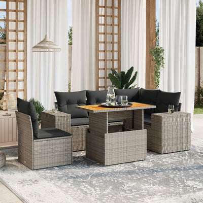 6 Piece Garden Sofa Set with Cushions Grey Poly Rattan