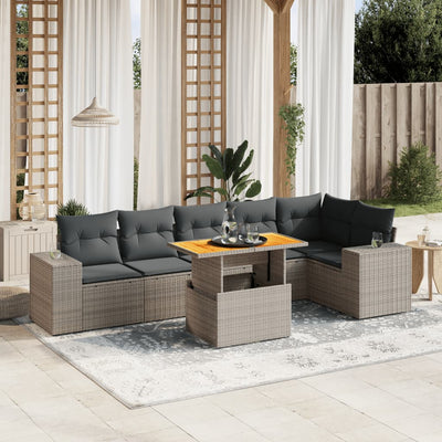 7 Piece Garden Sofa Set with Cushions Grey Poly Rattan