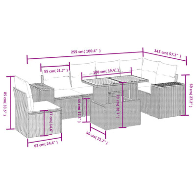 7 Piece Garden Sofa Set with Cushions Black Poly Rattan