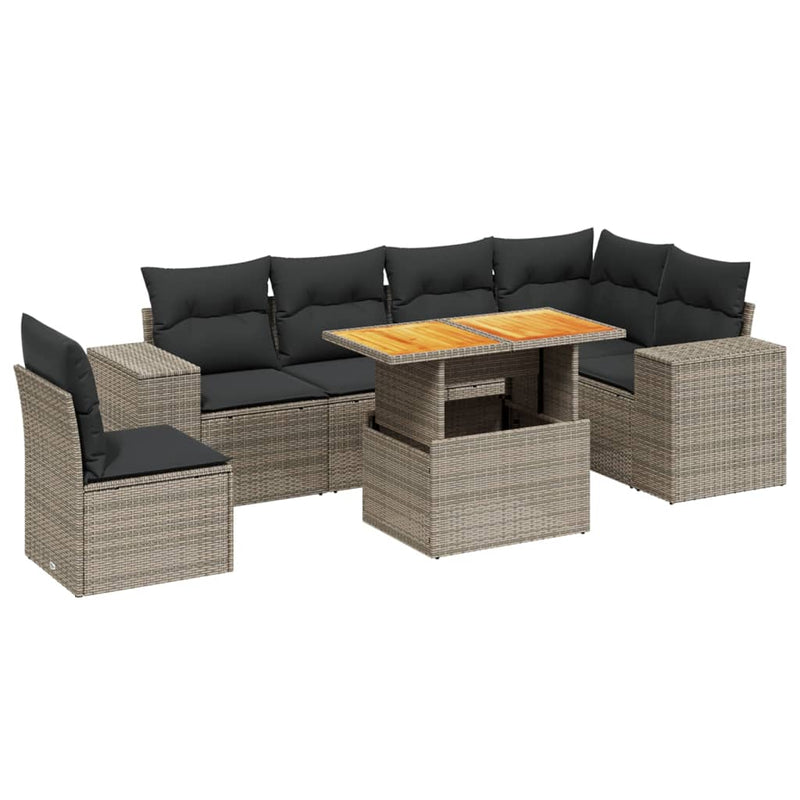 7 Piece Garden Sofa Set with Cushions Grey Poly Rattan