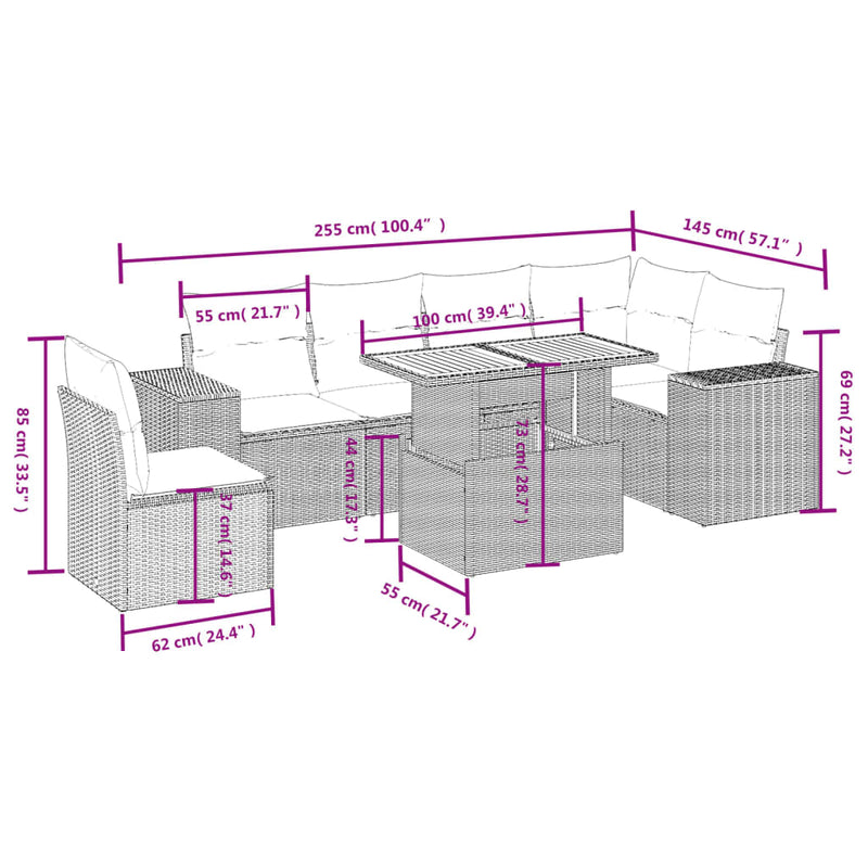 7 Piece Garden Sofa Set with Cushions Grey Poly Rattan