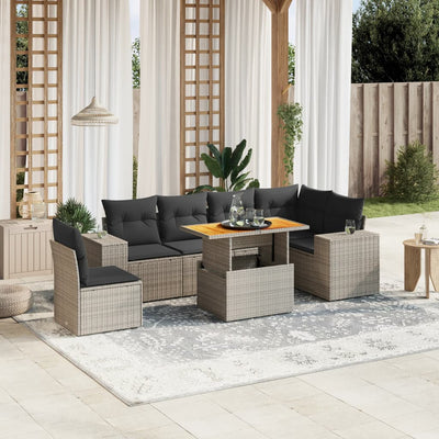 7 Piece Garden Sofa Set with Cushions Grey Poly Rattan