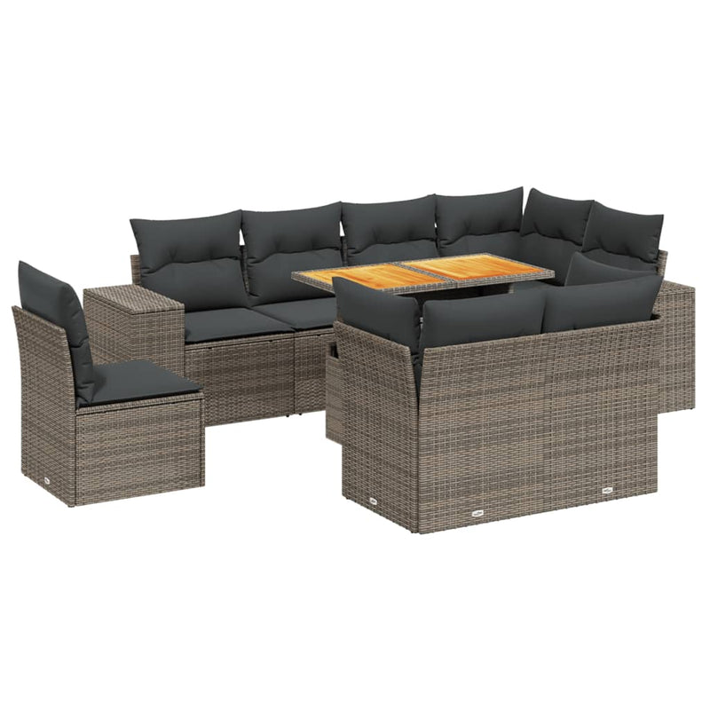 9 Piece Garden Sofa Set with Cushions Grey Poly Rattan