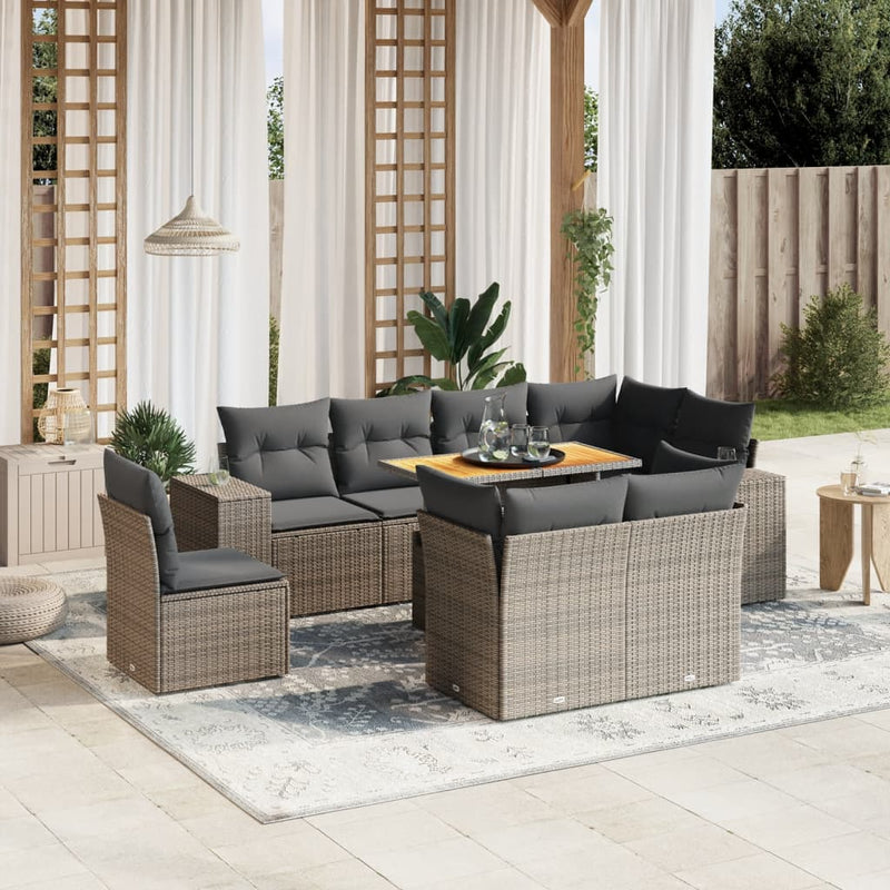 9 Piece Garden Sofa Set with Cushions Grey Poly Rattan