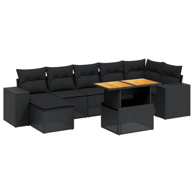 8 Piece Garden Sofa Set with Cushions Black Poly Rattan