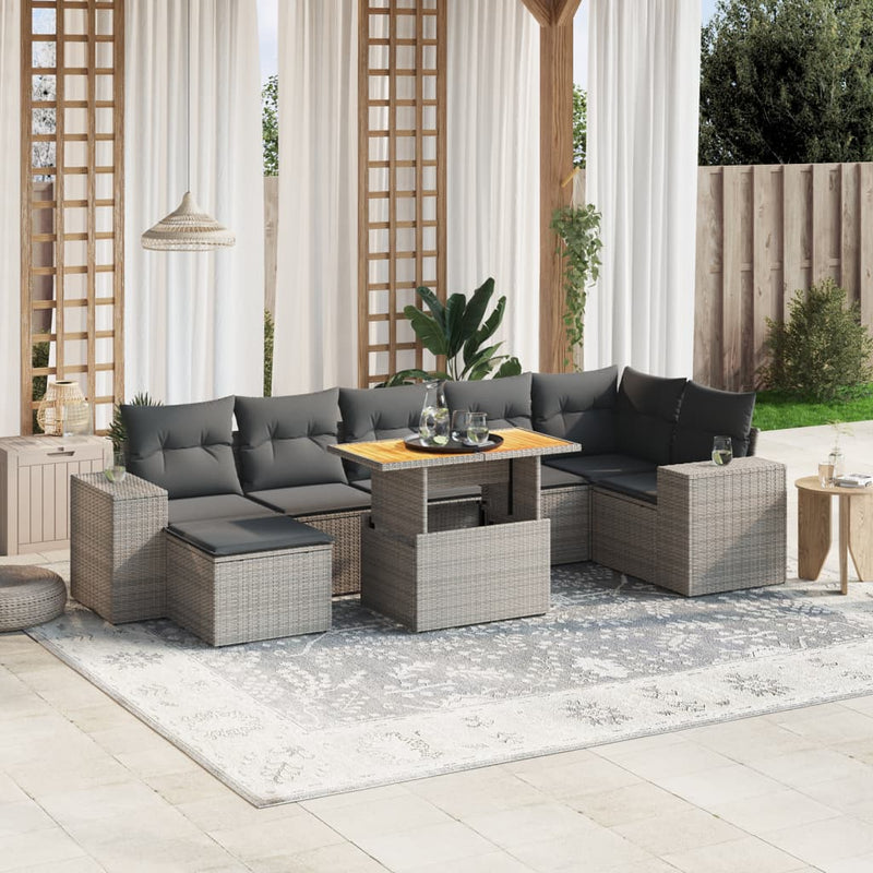 8 Piece Garden Sofa Set with Cushions Grey Poly Rattan