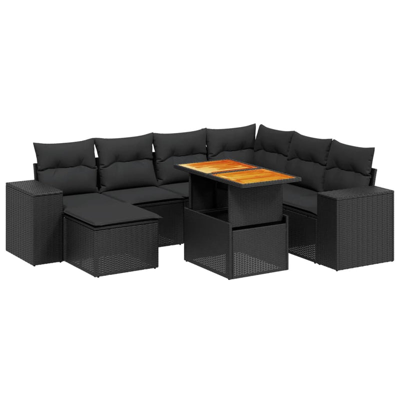 8 Piece Garden Sofa Set with Cushions Black Poly Rattan