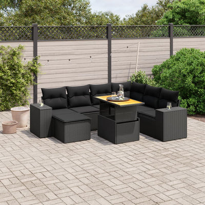 8 Piece Garden Sofa Set with Cushions Black Poly Rattan