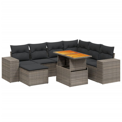 8 Piece Garden Sofa Set with Cushions Grey Poly Rattan