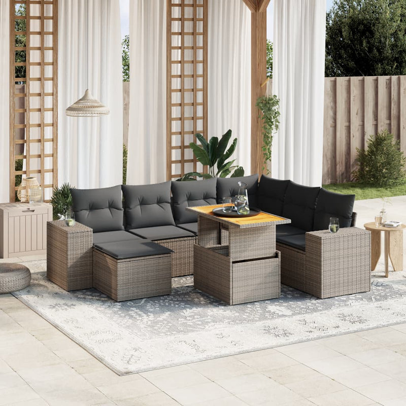 8 Piece Garden Sofa Set with Cushions Grey Poly Rattan