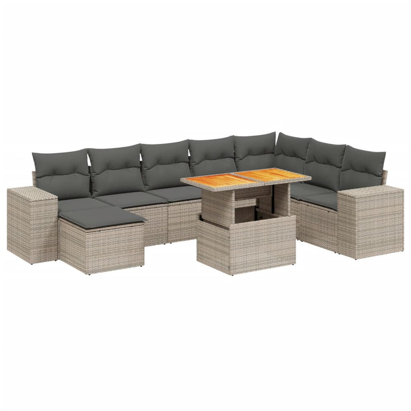 9 Piece Garden Sofa Set with Cushions Grey Poly Rattan