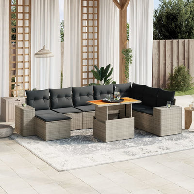 9 Piece Garden Sofa Set with Cushions Grey Poly Rattan