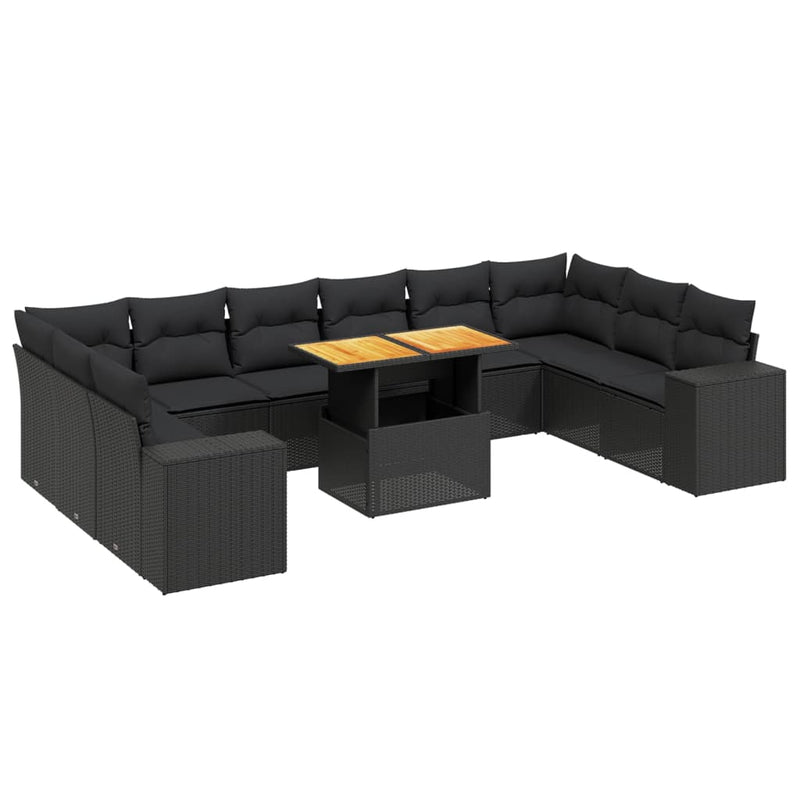 11 Piece Garden Sofa Set with Cushions Black Poly Rattan