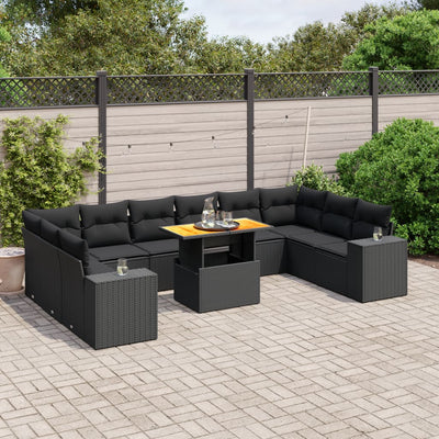 11 Piece Garden Sofa Set with Cushions Black Poly Rattan