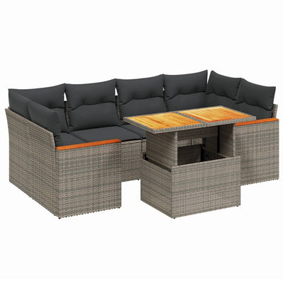 7 Piece Garden Sofa Set with Cushions Grey Poly Rattan