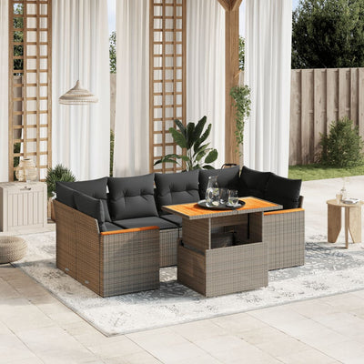 7 Piece Garden Sofa Set with Cushions Grey Poly Rattan