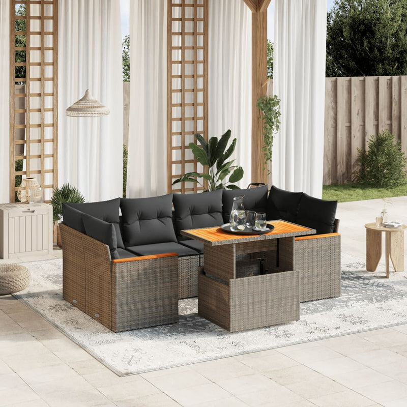 7 Piece Garden Sofa Set with Cushions Grey Poly Rattan