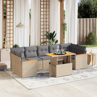 8 Piece Garden Sofa Set with Cushions Beige Poly Rattan