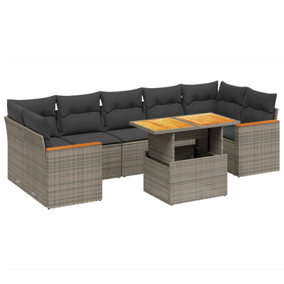 8 Piece Garden Sofa Set with Cushions Grey Poly Rattan