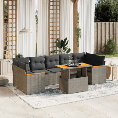 8 Piece Garden Sofa Set with Cushions Grey Poly Rattan