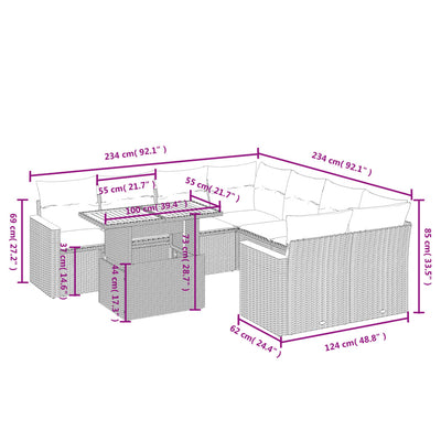 9 Piece Garden Sofa Set with Cushions Grey Poly Rattan