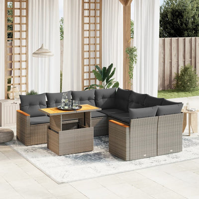 9 Piece Garden Sofa Set with Cushions Grey Poly Rattan