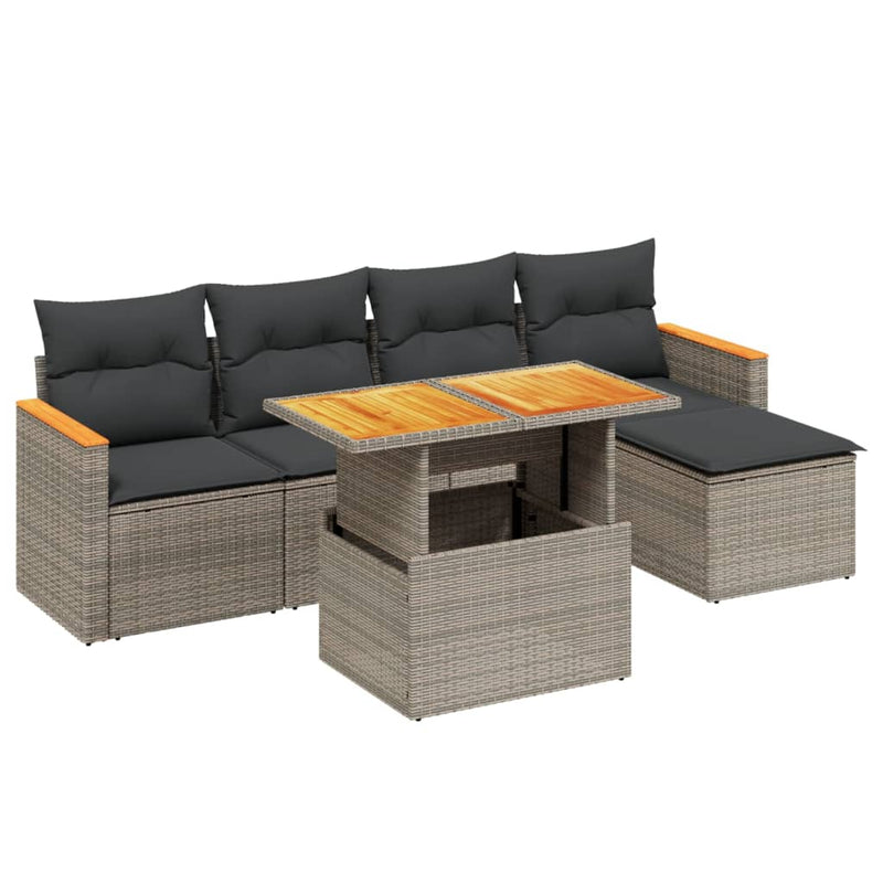 6 Piece Garden Sofa Set with Cushions Grey Poly Rattan