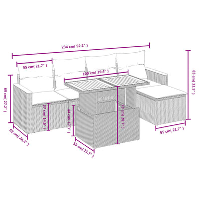 6 Piece Garden Sofa Set with Cushions Grey Poly Rattan