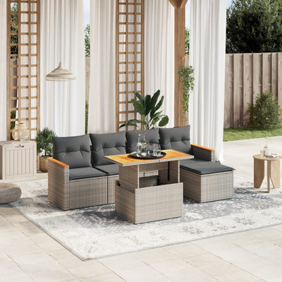 6 Piece Garden Sofa Set with Cushions Grey Poly Rattan