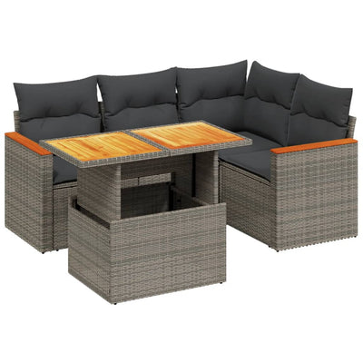 5 Piece Garden Sofa Set with Cushions Grey Poly Rattan