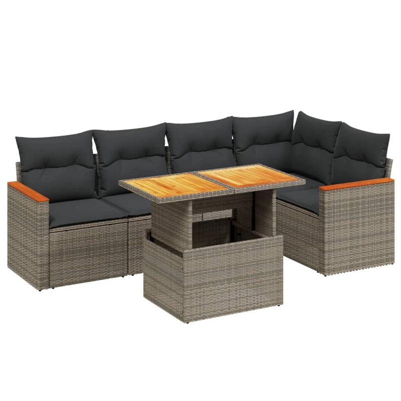 6 Piece Garden Sofa Set with Cushions Grey Poly Rattan