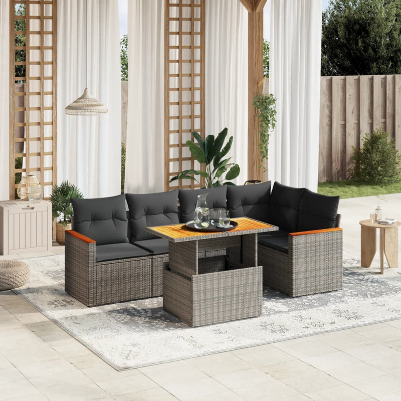 6 Piece Garden Sofa Set with Cushions Grey Poly Rattan