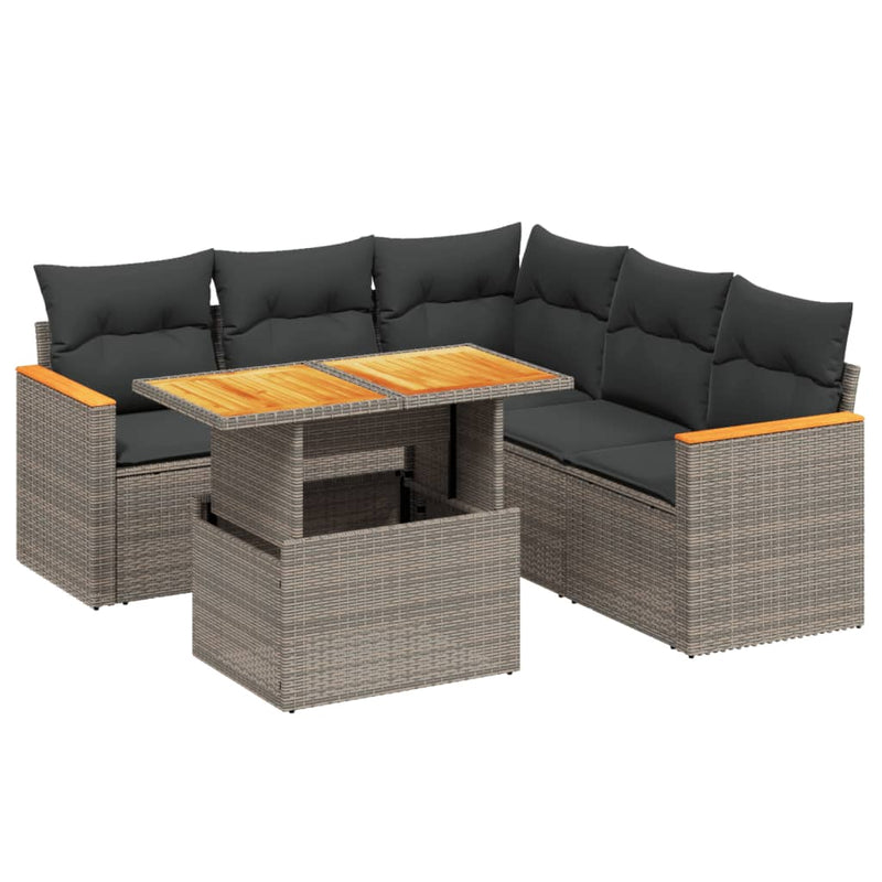 6 Piece Garden Sofa Set with Cushions Grey Poly Rattan