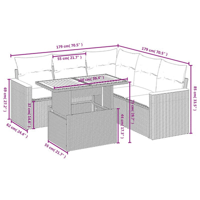 6 Piece Garden Sofa Set with Cushions Grey Poly Rattan