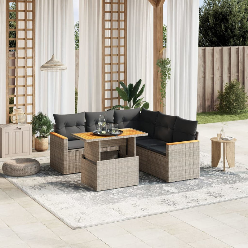 6 Piece Garden Sofa Set with Cushions Grey Poly Rattan