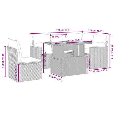 6 Piece Garden Sofa Set with Cushions Beige Poly Rattan