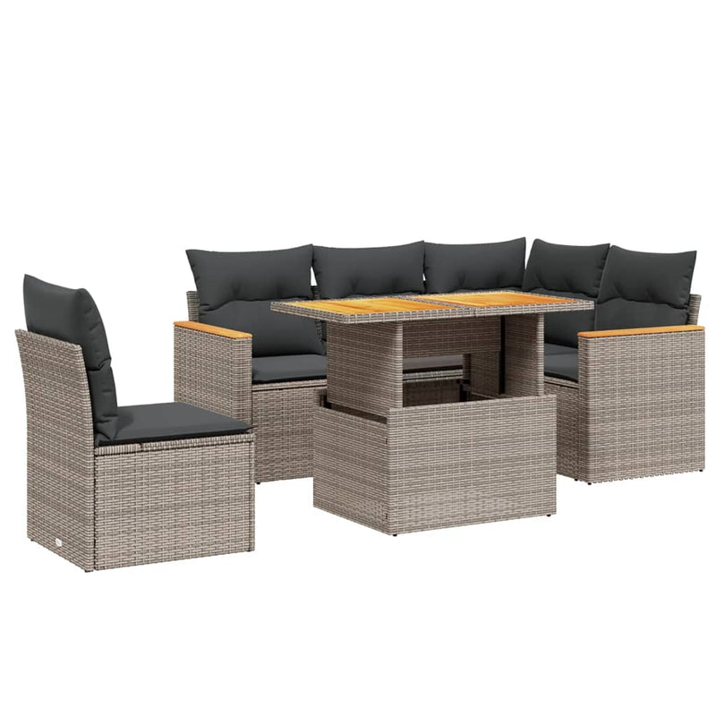 6 Piece Garden Sofa Set with Cushions Grey Poly Rattan