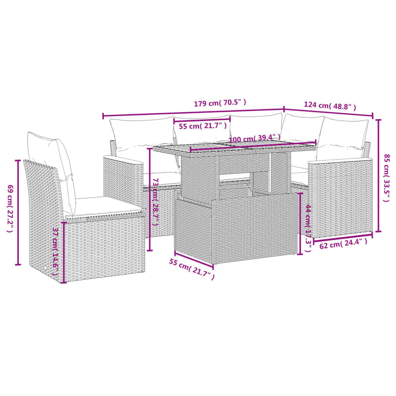 6 Piece Garden Sofa Set with Cushions Grey Poly Rattan