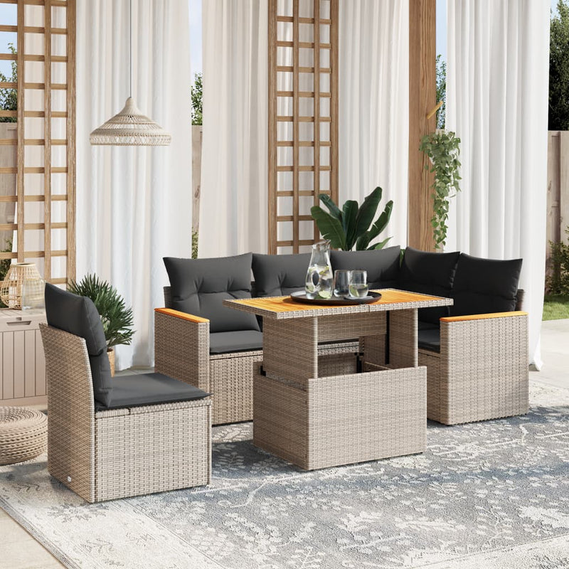 6 Piece Garden Sofa Set with Cushions Grey Poly Rattan