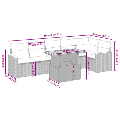 7 Piece Garden Sofa Set with Cushions Grey Poly Rattan